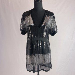 INC International Concepts Black &  Silver Sequinned Long Top